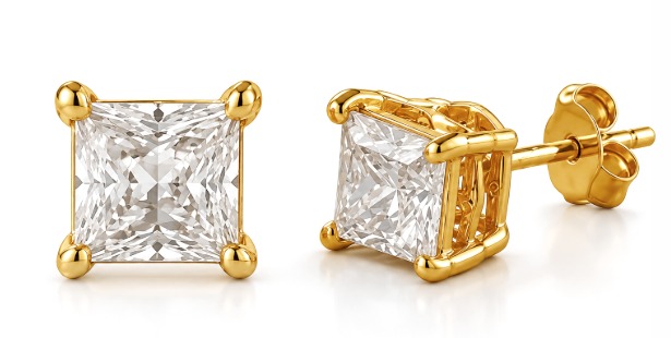 18 kt Gold-Plated Silver Princess Solitaire Studs