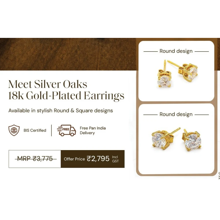 18 kt Gold Plated Indiora Unisex Solitaire Round Ear Stud 