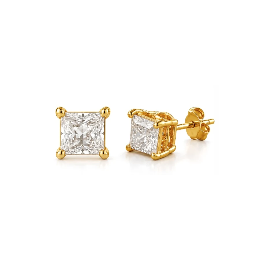 18 kt Gold-Plated Silver Princess Solitaire Studs